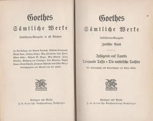 Buch: Goethes Sämtliche Werke Jubiläums-Ausgabe Band 12, Iphigenie, Torquato ...