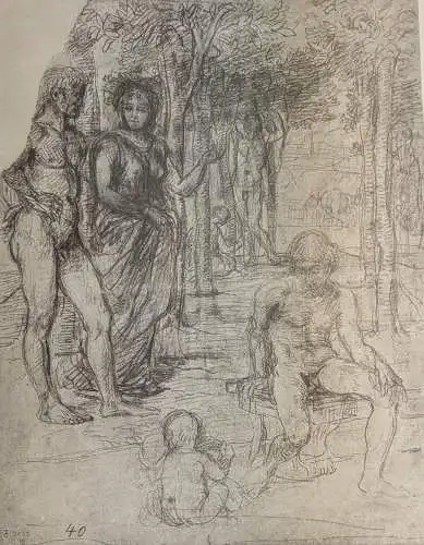 Lichtdruck: Idyll, Hans von Marées, Wien, Max Jaffé, Kohlezeichnung, Lichtdruck