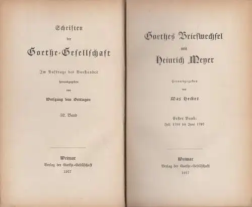 Buch: Schriften der Goethe-Gesellschaft 32, Briefwechsel mit Heinrich Meyer 1