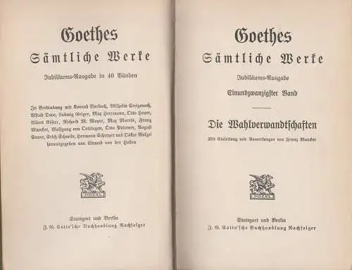Buch: Goethes Sämtliche Werke Jubiläums-Ausgabe Band 21, Wahlverwandtschaften
