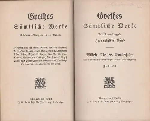 Buch: Goethes Sämtliche Werke Jubiläums-Ausgabe Band 20, Wilhelm Meister, Teil 2