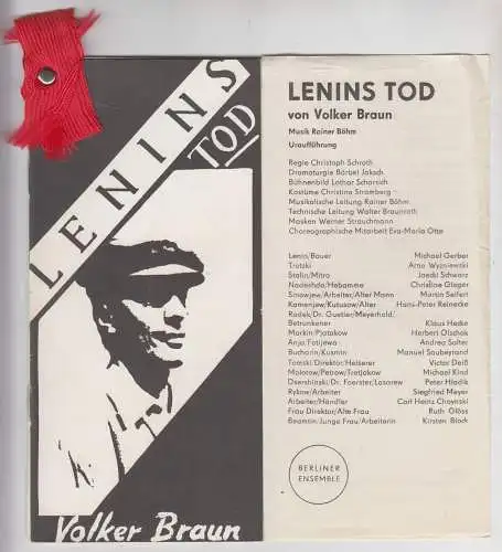 Programmheft: Lenins Tod, Volker Braun, 1988, Henschelverlag, gebraucht, gut