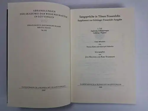 Buch: Sangsprüche in Tönen Frauenlobs 1+2, Vandenhoeck & Ruprecht, 2000, 2 Bände