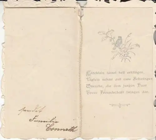 Klappkarte Hochzeit, Karte. Karte, ca. 1900, Gesendet von Familie Conrath