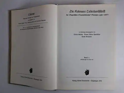 Buch: Die Kolmarer Liederhandschrift, Faksimile, 2 Bände, Alfred Kümmerle, 1976
