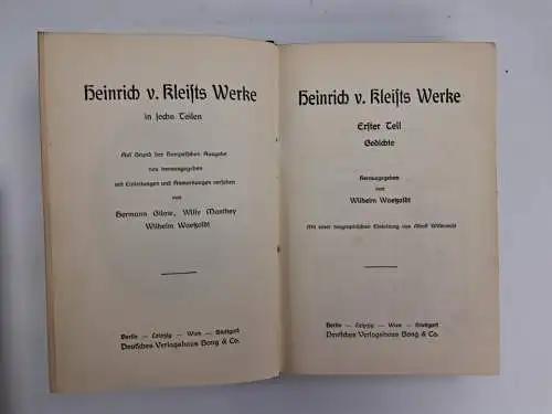 Buch: Heinrich v. Kleists Werke in sechs Teilen, Bong, 6 Teile in 2 Bänden