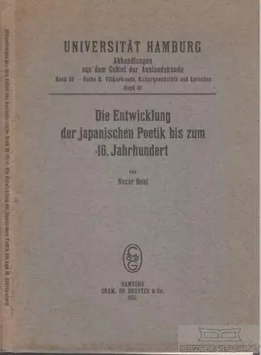 Buch: Die Entwicklung der japanischen Poetik bis zum 16. Jahrhundert, Benl. 1951