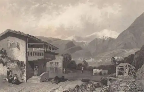 Brieg in der Schweiz. aus Meyers Universum, Stahlstich. Kunstgrafik, ca. 1850