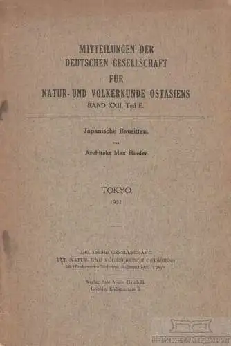 Buch: Japanische Bausitten - Tokyo 1931, Hinder, Max. 1931, Verlag Asia Major