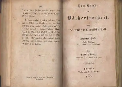 Buch: Vom Kampf um Völkerfreiheit, 1. und 2. Heft, Rudolph Dulon, 1850, Geisler