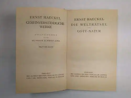 Buch: Gemeinverständliche Werke III-VI, Ernst Haeckel, 1924, Kröner / Henschel