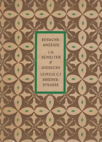 Heft: Besuchsanzeige. Hartmann, Hermann, 1927, J. G. Schelter & Giesecke