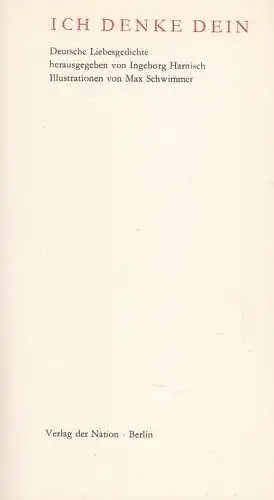 Buch: Ich denke Dein, Harnisch, Ingeborg. 1967, Verlag der Nation