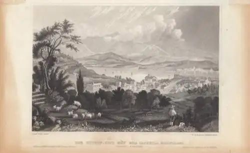 Die Hudson-City und die Catskill Mountains. aus Meyers Universum, Stahlstich