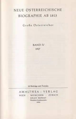 Buch: Neue Österreichische Biographie ab 1815, Große Österreicher. Band IV
