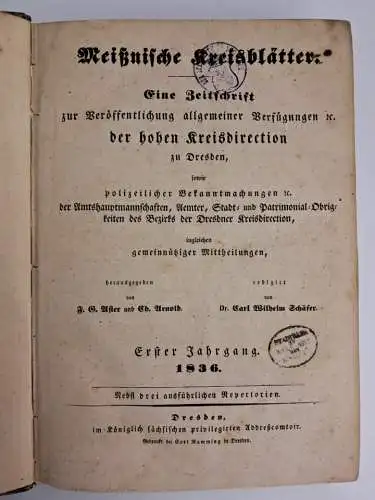 8 Bücher Meißnische Kreisblätter 1836-1842 + 1849, gebraucht, gut, Meißen