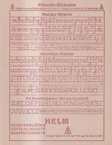 Heft: Das sächsische Sütterlinheft, Eine methodische Zusammenstellung, Helm-Heft