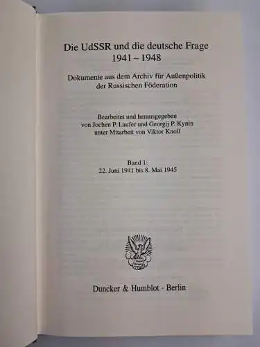 Buch: Die UdSSR und die deutsche Frage 1-4, Duncker & Humblot, 2004, 4 Bände