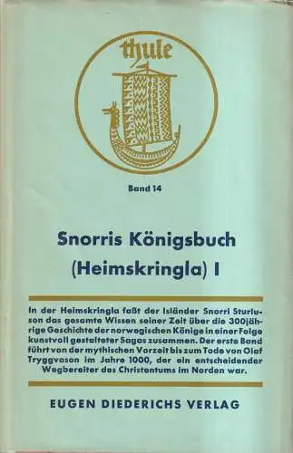 Buch: Snorris Königsbuch (Heimskringla) I, Felix Niedner, Thule, 1965, Diederich