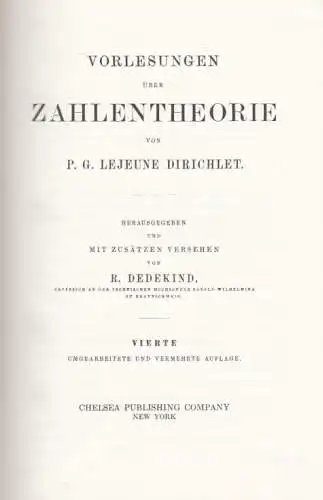 Buch: Vorlesungen über Zahlentheorie, Dirichlet, P. G. Lejeune. 1968