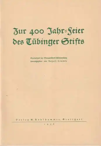 Buch: Zur 400 Jahr-Feier des Tübinger Stifts, Lämmle, August, 1936, Kohlhammer