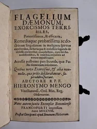 Buch: Flagellum Daemonum, Exorcismos Terribiles, Menghi, Girolamo, 1708, Holzer