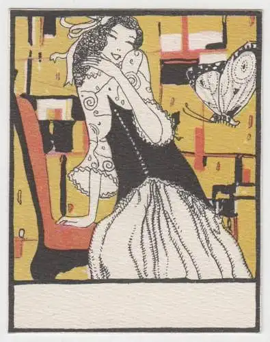 Farblithographie: Wiener Werkstätte Tischkarte WW 686 Maria Likarz, original