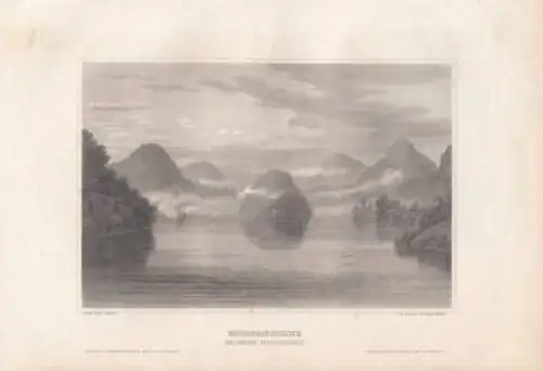 Morgenscene am oberen Mississippi. aus Meyers Universum, Stahlstich. Kunstgrafik