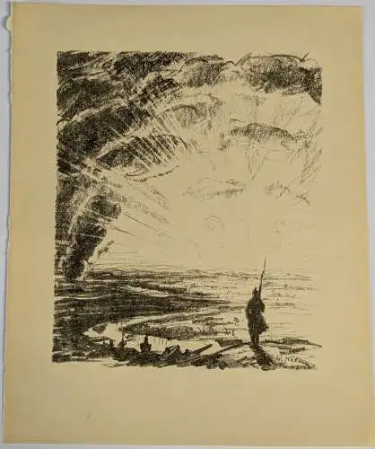 Lithografie: Die Wacht am Rhein, Walter Klemm, 1915, Grafik, Steindruck, Rhein