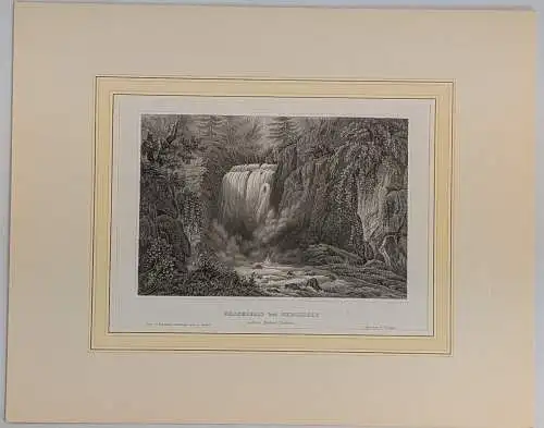 Stahlstich: Wasserfall bei Geroldsau, Baden-Baden, Ansicht, Grafik, Ansicht