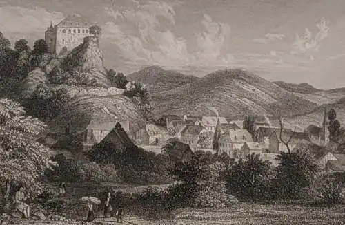 Stahlstich: Bilstein, Ansicht, Grafik, Albert Henry Payne, Originalgrafik