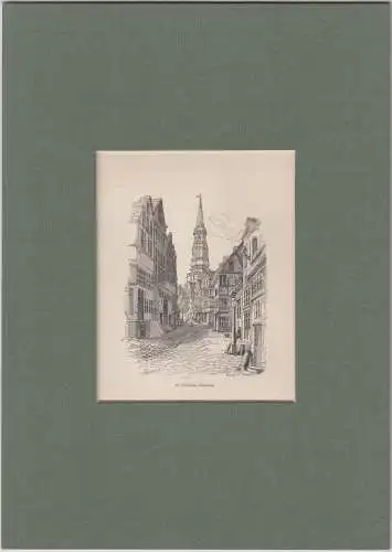Holzschnitt: St. Nicholas, Hamburg, 1829, Passepartout, Ansicht, Kirche, Grafik