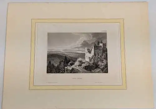 Stahlstich: Burg Baden, Ansicht, Grafik , Natur, Schloss, Hildburghausen