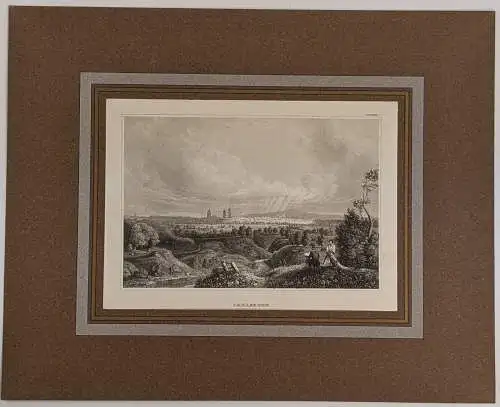 Stahlstich: Carlsruhe, Ansicht, Grafik, Ansicht, Passepartout, bibliografisch
