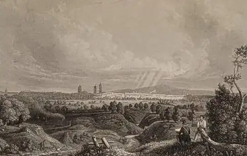 Stahlstich: Carlsruhe, Ansicht, Grafik, Ansicht, Passepartout, bibliografisch