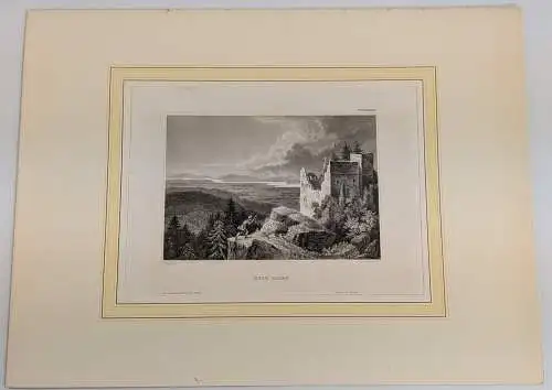 Stahlstich: Burg Baden, Ansicht, Grafik , Natur, Schloss, Hildburghausen 351170