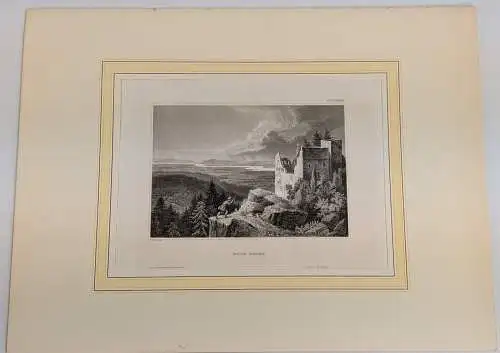 Stahlstich: Burg Baden, Ansicht, Grafik , Natur, Schloss, Hildburghausen 351178
