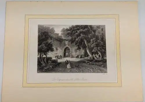 Stahlstich: Der Eingang in das Alte Schloss Baden, Oeder, Grafik, Ansicht