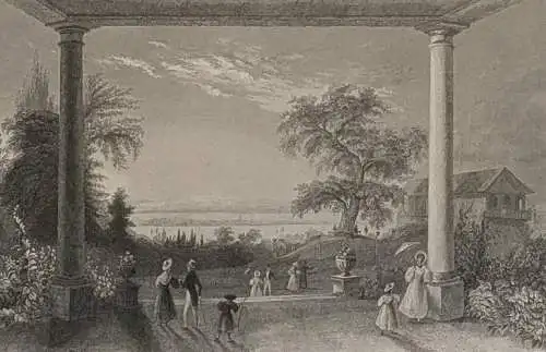 Stahlstich: Der Bodensee, Ansicht, bibliografisches Institut, Originalgrafik