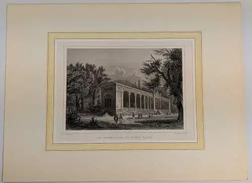 Stahlstich: Die Trinkhalle zu Baden Baden, Grafik, Ansicht, Joh. Poppel, Lange