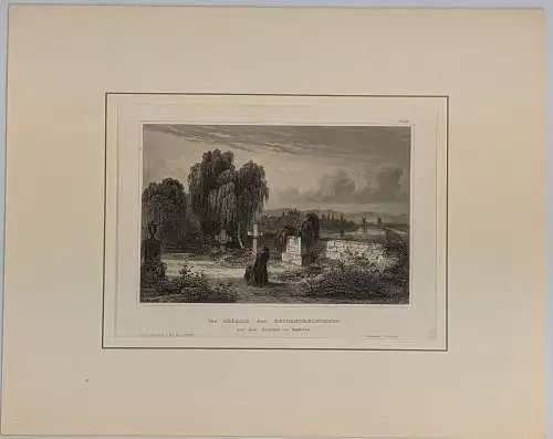 Stahlstich: Die Gräber der Gestandrechteten, Mannheim, Ansicht, Originalgrafik