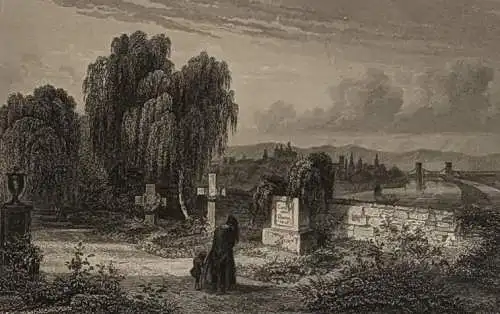 Stahlstich: Die Gräber der Gestandrechteten, Mannheim, Ansicht, Originalgrafik