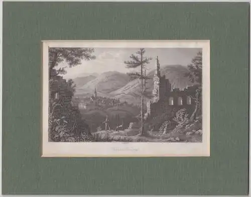 Stahlstich: Baden-Baden, Grafik, 1839, Hildburghausen, Thüringen, Reuss