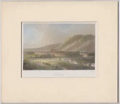 Stahlstich: Freiburg, koloriert, Grafik, Ansicht, Landschaft, Baden-Württemberg