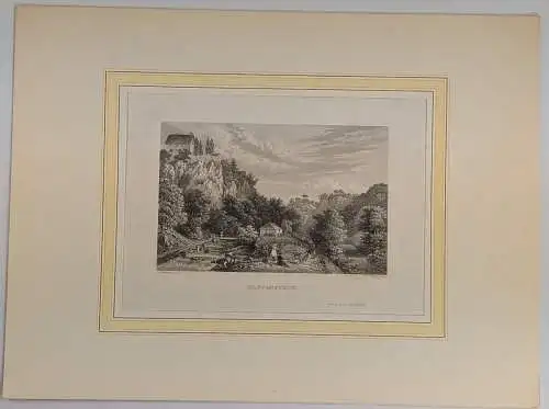 Stahlstich: Klusenstein, Ansicht, Grafik, Henry Winkles, 1842, Originalgrafik
