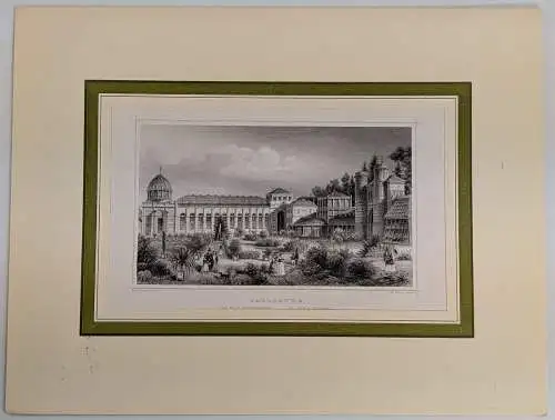 Stahlstich: Carlsruhe, Der neue Wintergarten, Ansicht, Grafik, Natur, G. M. Kurz