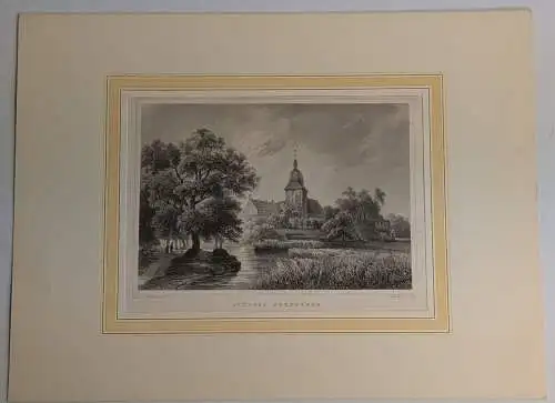 Stahlstich: Schloss Fürstenau, um 1870, L. Rohbock, W. Lang, Saxonia, Grafik