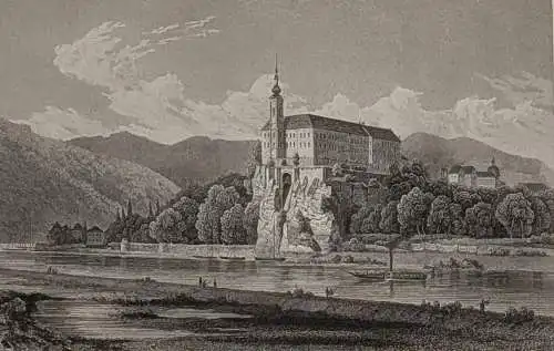 Stahlstich: Das Schloss zu Tetschen,  Köhler, L. Oeder, Saxonia, Originalgrafik