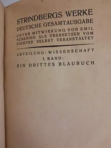 Buch: Ein drittes Blaubuch, August Strindberg, 1921, mit Exlibris von G. Otto