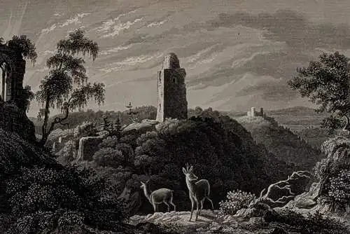 Stahlstich: Der Kiffhäuser und die Rothenburg, Originalgrafik, Grafik, Thüringen